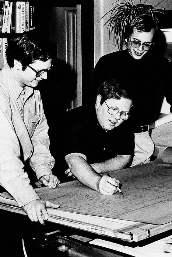 Rick Caruth, Kevin Monson, and Max Miller in their Iowa City architectural studio