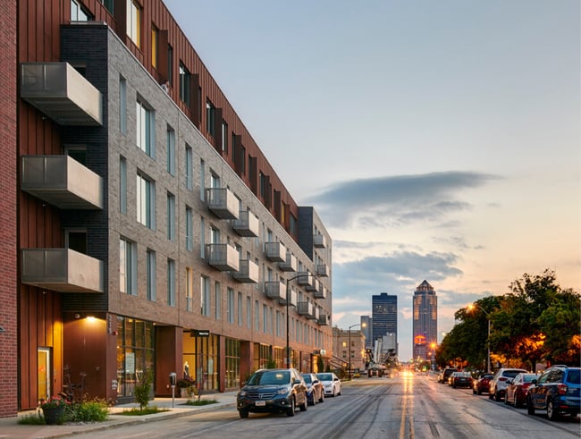 a mixed-use building located in downtown Des Moines