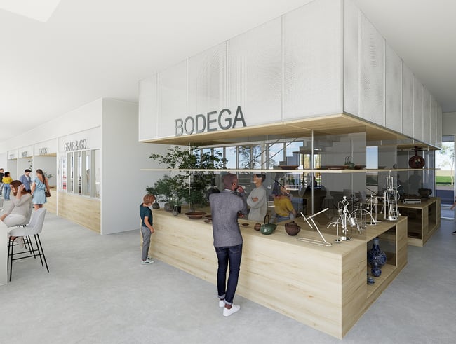 rendering of bodega space at Center at Sixth