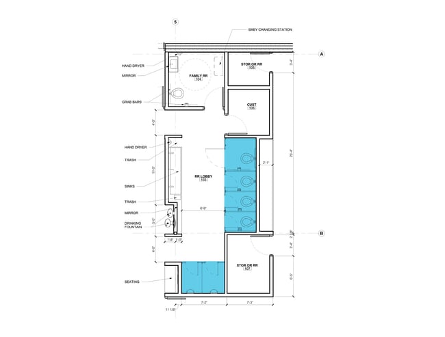 diagram of a non-gendered communal restroom