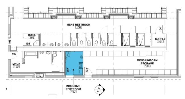 architectural floor plan showing a single occupancy restroom