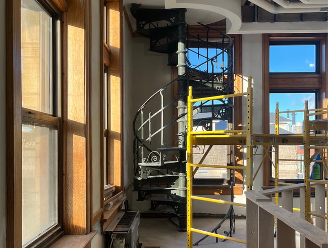historical spiral staircase at the Johnson County Courthouse
