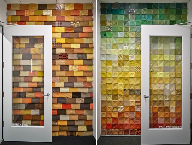 Focus rooms with colorful acoustic wall treatments