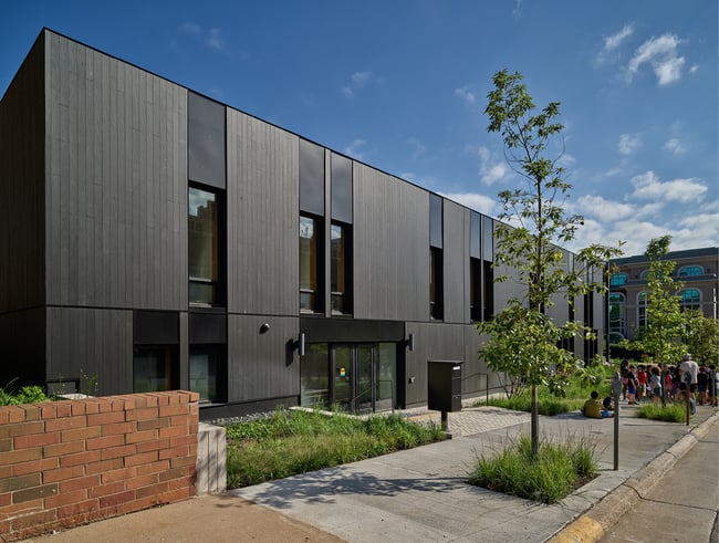 Exterior of the Stanley Center for Peace and Security with native plantings