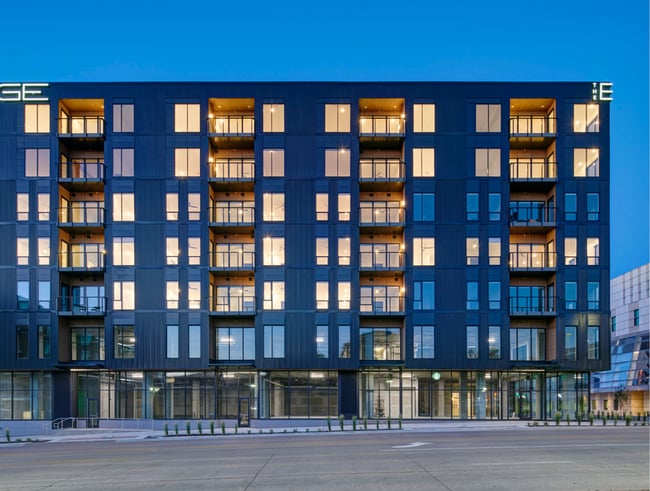 balconies on an mixed-use development in Iowa City