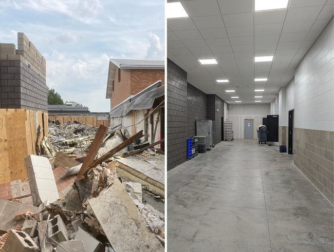 demolition of the existing building next to the new structure